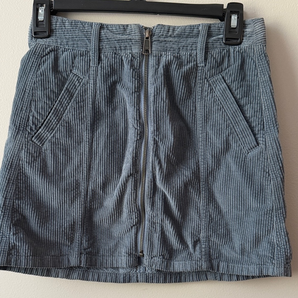 American Eagle Outfitters Blue Corduroy Front-Zip Mini Skirt